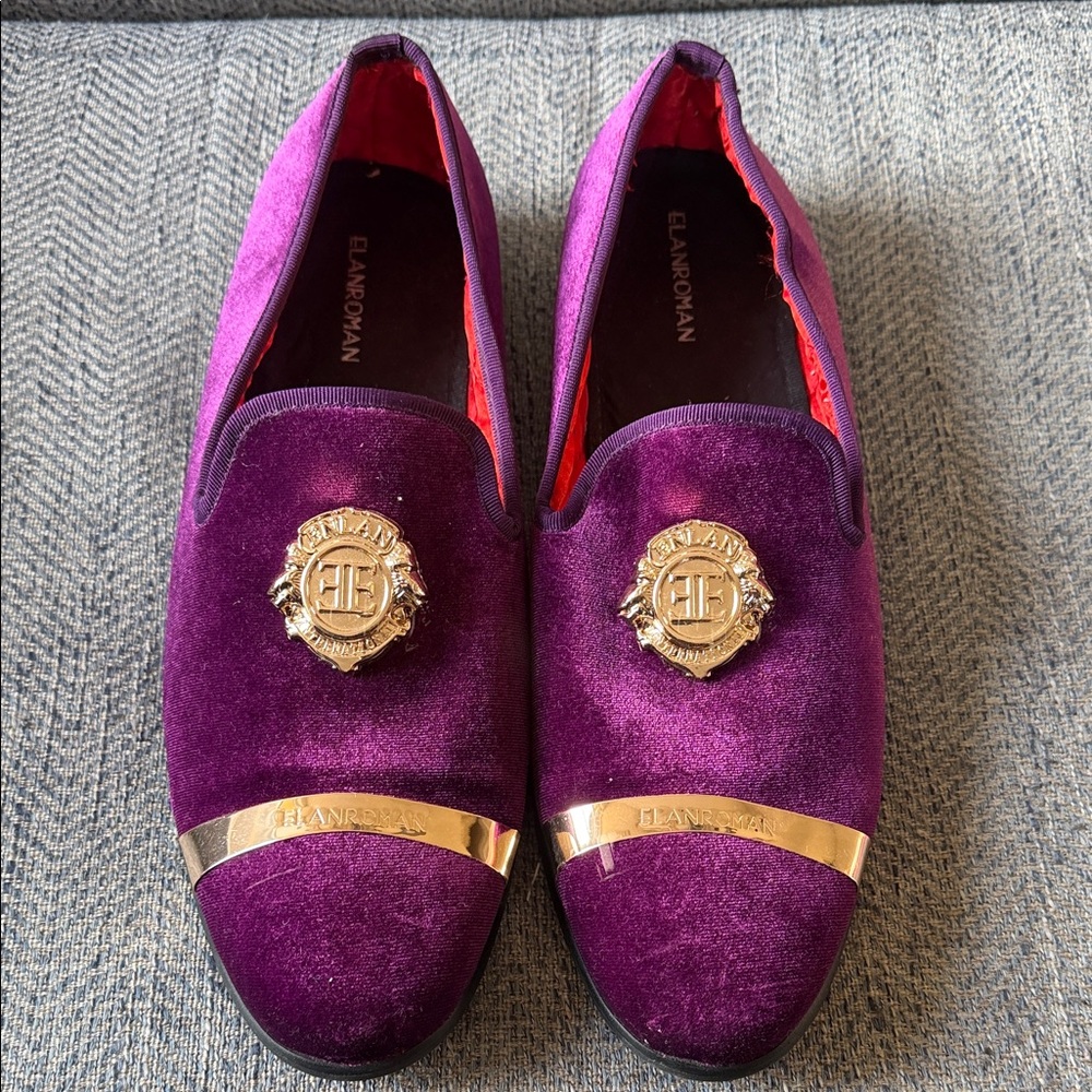 Elanroman Men’s Purple Velvet Prom Dress Shoes Size: 46